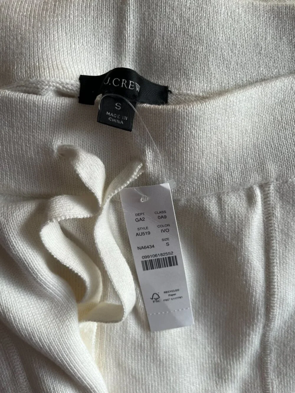 J. Crew Knit Cotton and Cashmere Jogger in Size Small Ivory NWT